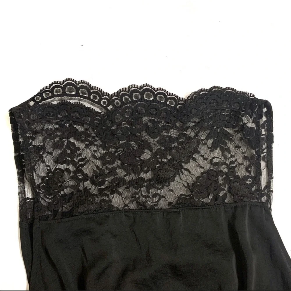 Free People Vintage Black Floral Chiffon Overlay Lace Neckline Mini Dress